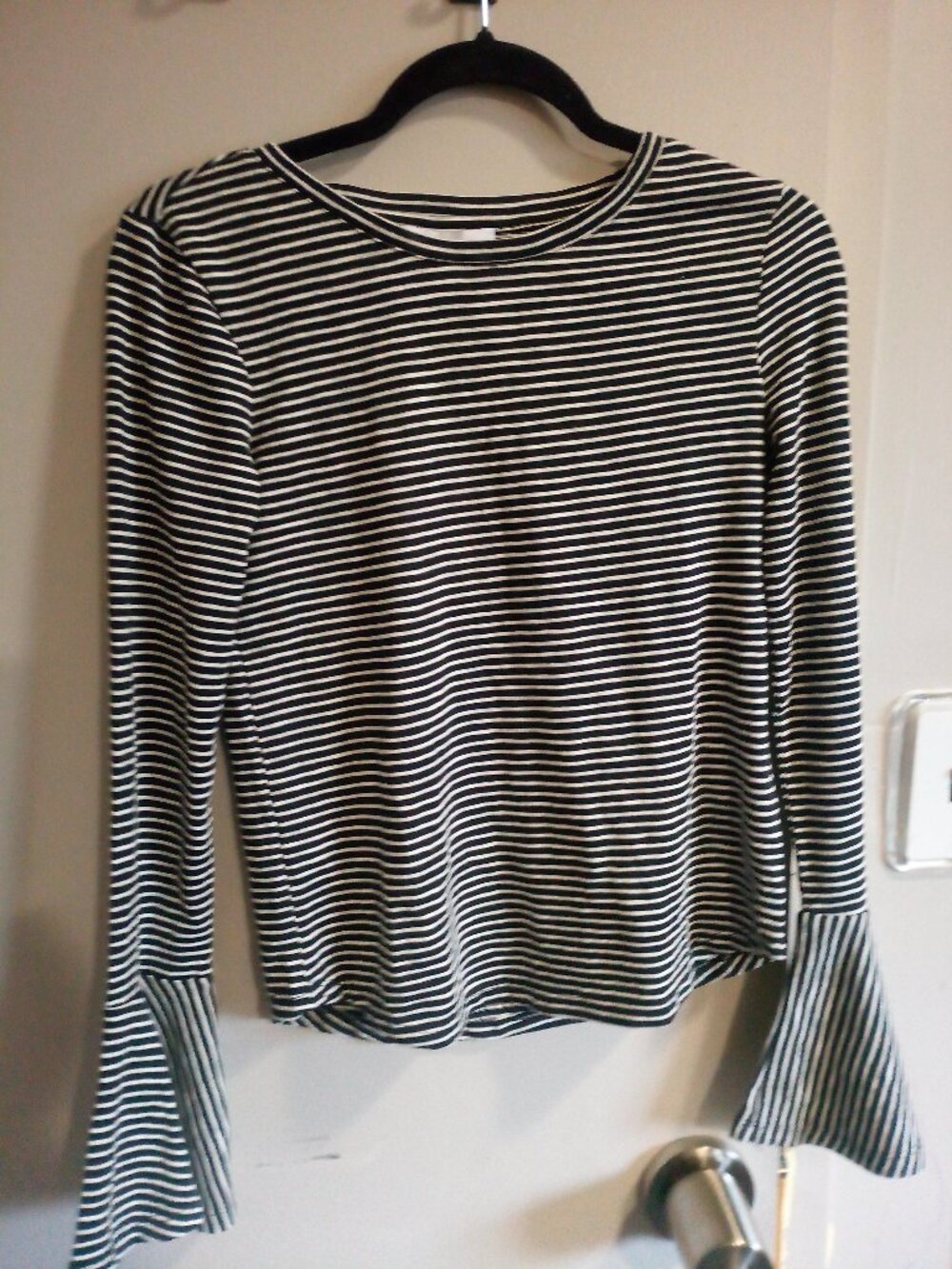 Bell Sleeved Black and White Striped Shirt